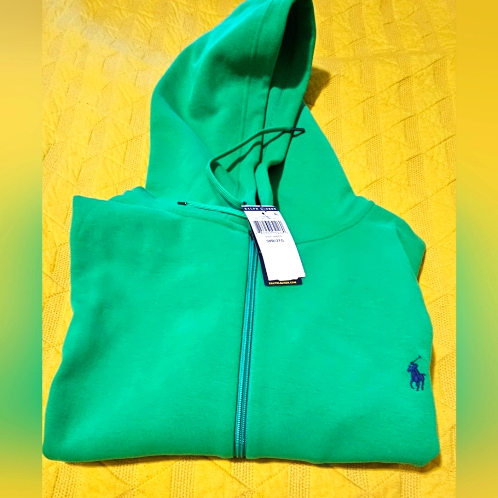 RALPH LAUREN POLO DOUBLE KNIT TECH- FLEECE JACKET, GREEN SZ 3XB BIG & TALL.